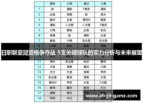 日职联亚冠资格争夺战 5支关键球队的实力分析与未来展望