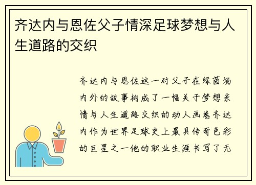 齐达内与恩佐父子情深足球梦想与人生道路的交织